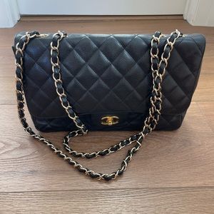 Chanel 2009/2010 Jumbo Black Quilted Caviar Single Flap